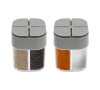 Portaspezie in plastica, 2 pezzi 4 in 1, dispenser per spezie, sale e pepe, con etichette per cucinare e grigliare