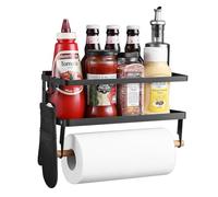 Portaspezie magnetico per frigorifero con ripiano porta asciugamani di carta 2 in 1 pieghevole e resistente mensola magnetica organizer per frigorifero - salvaspazio per piccoli appartamenti in cucina