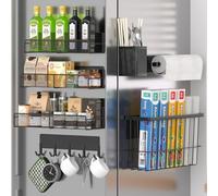 Portaspezie magnetico per frigorifero, confezione da 7 mensole magnetiche in metallo, organizer magnetico mobile per frigorifero, organizer per spezie, gancio per asciugamani, porta utensili, taglieri
