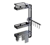 Portaspezie nizer con 5 ganci, girevole e regolabile in altezza, soluzione angolare a 3 livelli per dispensa da cucina, perfetto per una nizzazione efficiente delle spezie