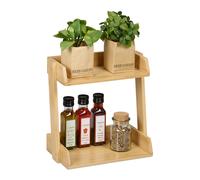 Relaxdays Portaspezie in bambù, Organizer per Spezie con 2 Ripiani, HLP: 27x27,5x16 cm, Espositore Spice Rack, Marrone