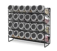 Portaspezie, portaspezie per armadio interno, organizer per spezie a 4 ripiani, grande organizer da parete per condimenti, organizer per spezie nero, autoportante, organizer per cucina, piano di