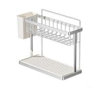 Portaspugna per lavello in acciaio inox 304, con design di drenaggio automatico e scomparti multipli, per organizzare il lavello della cucina e resistenza alla ruggine (argento)