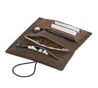 Portatabacco in similpelle per sacchetti di tabacco da 30g - Elegante custodia per rollatori con scomparto filtro e porta cartine in similpelle di alta qualità per fumatori (marrone scuro)