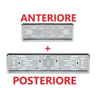 PORTATARGA ANTERIORE E POSTERIORE AUTO KIT UNIVERSALE IN ABS CROMATO + VITI