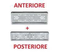 PORTATARGA ANTERIORE E POSTERIORE PER AUTO IN ABS CROMO + VITI UNIVERSALE