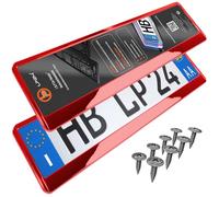 Portatarga Auto - Supporto Targa - [semplice, durevole e sicuro] - 8 viti - 520x110 mm - Rosso Cromo - Porta Targa - adatto a qualsiasi auto - per targhe italiane omologate - Fissaggio per Targa