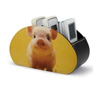 Portatelecomando in pelle PU, portatelecomando TV impermeabile con 5 scomparti, Piggy Is Jumping Remote Caddy Box, organizer da scrivania per telecomandi TV/controller multimediali/forniture per uff