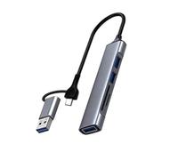 Portatile 5 In 1 USB+Adattatore di Tipo C Lettore di Schede Spina Diretta Convertitore Multi Porta Dati Portatile Estensione Lettura Veloce Alluminio USB C Dock Con Lettore di Schede
