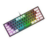 Portatile 60% Tastiera da Gioco, Retroilluminata 7 RGB, US Layout QWERTY Tastiera a Membrana con Sensazione Meccanica con Mini Compact 62 Tasti Keycap in Doppio Colore Nero e Bianco per PC Mac