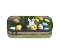 Portatile Astuccio Portamatite Easter Egg Bunny Grass Wooden Print Portapenne Resistente Slot Matite Astuccio Per Insegnanti, Regalo, Collegio, 20X9X4Cm
