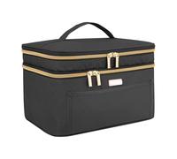 Portatile Beauty Case Borsa For Cosmetici Da Viaggio A Doppio Strato Da Donna Borsa For Cosmetici Grande Borsa For La Cura Della Pelle Borsa Trucchi Porta Trucco(Black)
