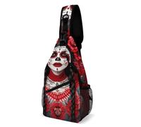 Portatile Borsello A Tracolla Mexican Red Roses Sugar Skull Flowers Women Day Of The Dead Borse Petto Libero,Multiuso Borsa Pettorale per Palestra Donna Uso Quotidiano