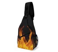 Portatile Zaino A Monospalla Burning Fire Flame On Black Borsa Sul Petto Libero,Antifurto Petto Borsa per Viaggio Outdoors Uomo