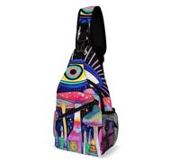 Portatile Zaino A Monospalla Trippy Mushroom Magic Eye Art Tracolla Borse Sportivo,Libero Petto Borsa per Uomo Uso Quotidiano Viaggio