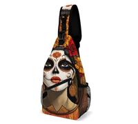 Portatile Zaino Monospalla Mexican Sugar Skull Flower Women Day Of The Dead Art Borsa A Tracolla Tattica Sportivo,Pratica Sling Bag per Ciclismo Uso Quotidiano Campeggio