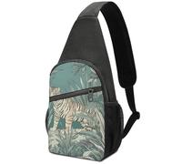 Portatile Zaino Monospalla Tiger Among Green Leaves Borse Petto Pratica,Multifunzionale Borsa Crossbody per Alpinismo Trekking Uomo
