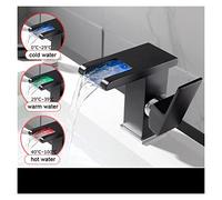 PORTATO Lavello del lavandino del bagno nero opaco Tre colori cambiano con la temperatura PORTATO Rubinetti miscelatori caldi e freddi della cascata(Matte Black A)