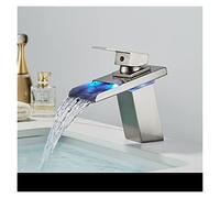 PORTATO Lavello del lavandino del bagno nero opaco Tre colori cambiano con la temperatura PORTATO Rubinetti miscelatori caldi e freddi della cascata(Brushed Nickel B)