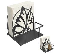 Portatovaglioli a farfalla in metallo per tavolo, portatovaglioli con sale e pepe shaker caddy, portatovaglioli per cucina, ristoranti, cocktail, bar, cibo, piano di lavoro (nero)