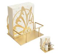 Portatovaglioli a farfalla in metallo per tavolo, portatovaglioli con sale e pepe shaker caddy, portatovaglioli per cucina, ristoranti, cocktail, bar, cibo, piano di lavoro (oro)