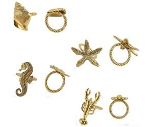 Portatovaglioli con finitura argento anticato con dettagli a forma di aragosta e stella marina, per la vita costiera e gli incontri estivi