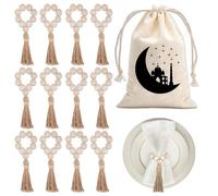 Portatovaglioli Fiorito - Set di 12 Anelli Portatovaglioli da Tavola con Borchie in Legno - Elegante e Naturale Porta Tovaglioli da Tavolo con Borsa con Coulisse per Luna del Tempio