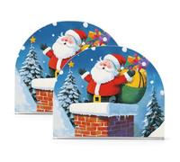 Portatovaglioli in acrilico con motivo Babbo Natale sta salendo giù dal camino, per feste, matrimoni, eventi, autoportante da bagno, decorazione per la casa per tavolo, cucina, confezione da 2