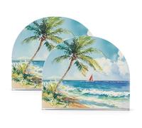 Portatovaglioli in acrilico con palma estiva da spiaggia, oro, per feste, matrimoni, eventi, autoportante, bianco, decorazione per la casa per bagno, ristorante, confezione da 2