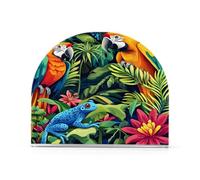 Portatovaglioli in carta acrilica con pappagallo e rana della giungla tropicale, per tavolo e cucina, per sala da pranzo, interni ed esterni, feste e vacanze