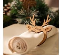 Portatovaglioli in legno a forma di renna, personalizzabili, con renna incisa, segnaposto, segnaposto, decorazione per la tavola, decorazione per la cena, per Natale, vacanze, matrimoni, casa