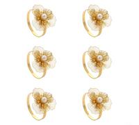 Portatovaglioli in metallo con elegante design a forma di fiore con perle cave, per aggiornare il tuo matrimonio, per feste o tavolo da pranzo (C)