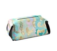 Portatovaglioli in pelle da appendere, con cinghie regolabili e cerniera, accessori per auto riutilizzabili, stampa misteriosa blu dorato con ghepardo M