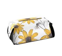 Portatovaglioli in pelle da appendere con cinghie regolabili e cerniera Dispenser di fazzoletti ricaricabile Margherite gialle e farfalle Bianco