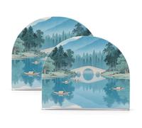 Portatovaglioli in stile cinese con ponte di montagna e lago, in acrilico, per esterni, sala da pranzo, autoportante, decorazione per la casa per bagno, ristorante, confezione da 2
