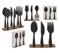 Out of the blue Portatovaglioli in metallo nero, posate, con fondo in legno, ca. 16,5 x 4 x 16,5 cm