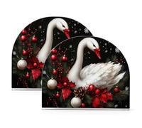 Portatovaglioli natalizi in acrilico bianco con cigno rosso oro per esterni, sala da pranzo autoportante porta tovaglioli in oro, decorazione per la casa per esterni, sala da pranzo, confezione da 2