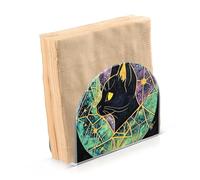 Portatovaglioli per auto in acrilico con ritratto di gatto nero tie-dye per Farmhouse Cocktail asciugamano autoportante e portatovaglioli decorazione per la casa per cocktail in fattoria