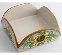 Portatovaglioli quadrato in ceramica siciliana giallo e verde di santo stefano di camastra decorata a mano Girasole Art 9