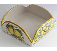 Portatovaglioli quadrato in ceramica siciliana giallo e verde di santo stefano di camastra decorata a mano Limoni Art 9