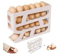 Portauova. 4 Tier Fridge Egg Dispenser Large Capacity Space Saving Egg Container(White 2pcs)