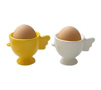 Portauova Ceramica, Porta Uova Porcellana Porta Uovo Elegante Set Colazione Porta Uova in Dolce Forma di Pulcino Design - Bianco + Giallo