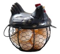 Portauova in ferro a forma di pollo, ornamento in ceramica a forma di gallina, cestino portafrutta(Black)