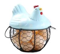 Portauova in ferro a forma di pollo, ornamento in ceramica a forma di gallina, cestino portafrutta(Blue)