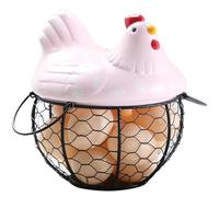 Portauova in ferro a forma di pollo, ornamento in ceramica a forma di gallina, cestino portafrutta(Pink)