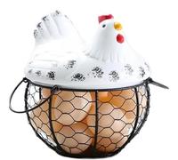 Portauova in ferro a forma di pollo, ornamento in ceramica a forma di gallina, cestino portafrutta(White)