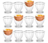 Vilde Set di 12 portauovo in vetro trasparente, 5 x 5 cm, classico portauova lavabile in lavastoviglie, robusto portauovo per colazione, casa, gastronomia