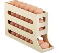 Portauova. Rolling Egg Holder 4 Tiers Rolling Egg Dispenser 4-Tier Auto Rolling Egg Dispense Space-Saving Egg Dispenser Holder Large Capacity for Fridge Kitchen Refrigerator(Beige)