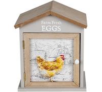 Portauova rustico con motivo di galline, per bancone della cucina, finitura in legno grigio con design a forma di fattoria, organizer per uova per 12 uova