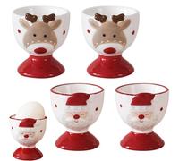 Portauovo natalizio in ceramica, facile da pulire, con Babbo Natale e alce, per uova sode in cucina, ristorante (4 pezzi)